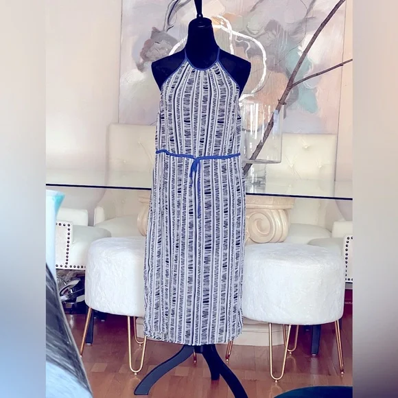 Black, blue and white backless dress … size medium - Picture 1 of 2